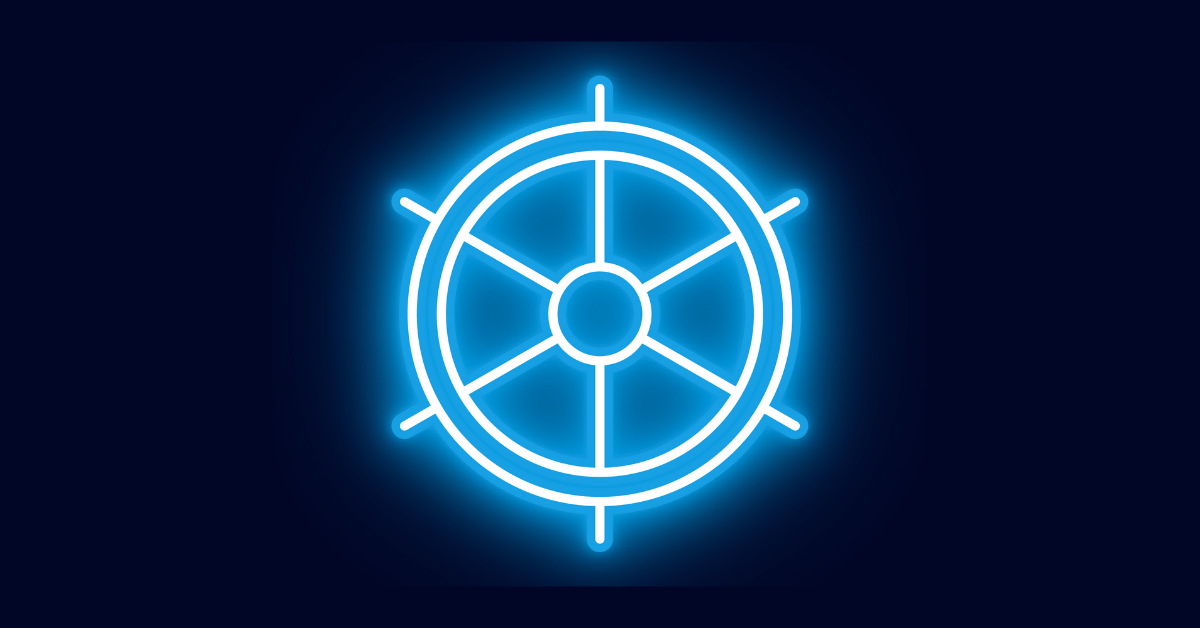 Neon blue ship wheel